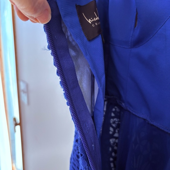 Nicole Miller Blue High Low Embroidered Lace Spaghetti Strap Dress Gown Sz 8 - Picture 10 of 16